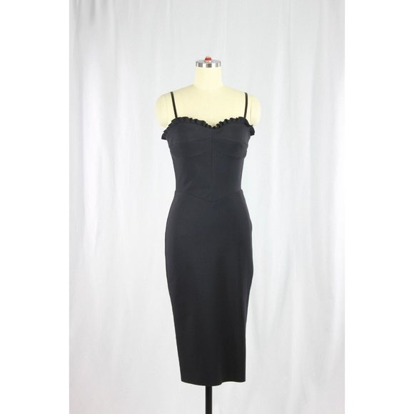 Greta Constantine Dresses & Skirts - GRETA CONSTANTINE Faelyn Navy Neoprene Ruffle Trim Sheath Dress, Size XS